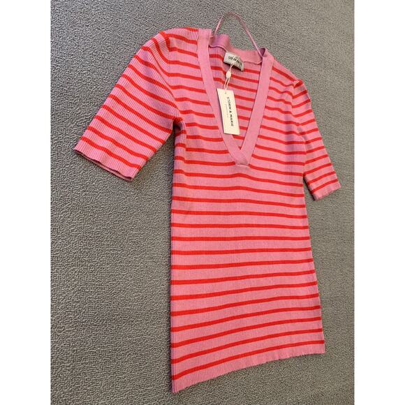 Storm & Marie Women's Large Pink Red Striped Knit Blouse - Picture 9 of 12